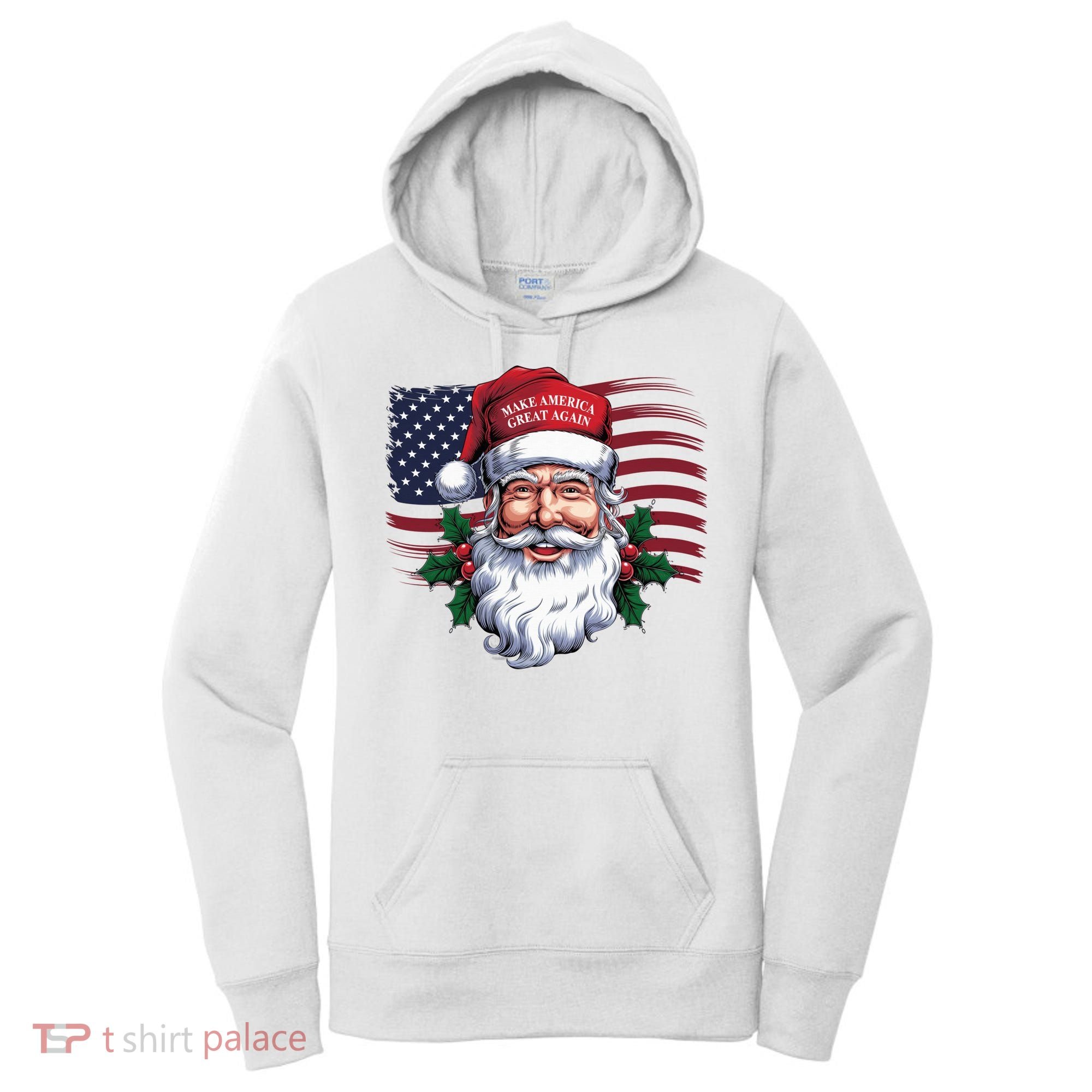 Make A Christmas Great Again Xmas Trump Maga Pajamas Santa Us Flag Women's Hoodie