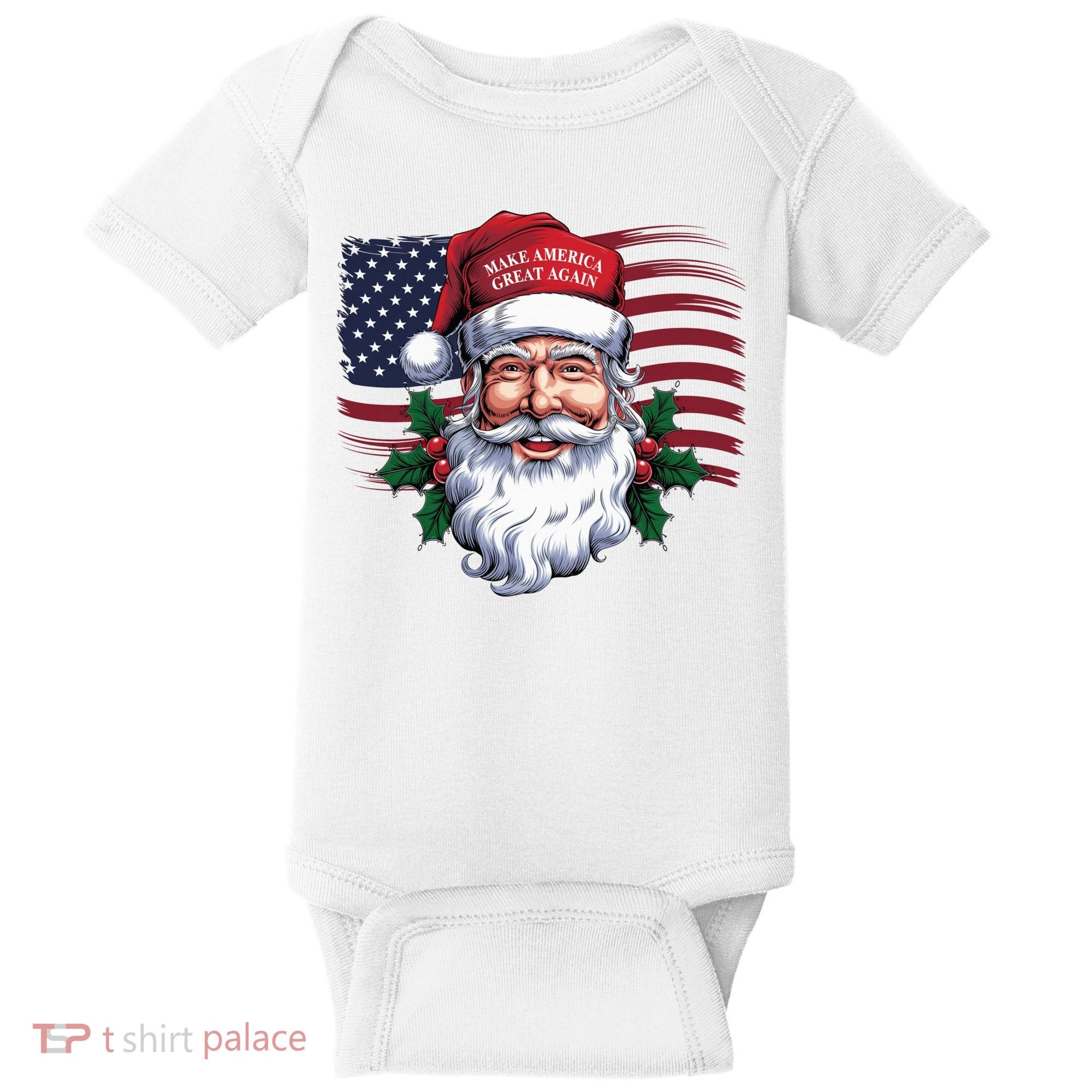 Make A Christmas Great Again Xmas Trump Maga Pajamas Santa Us Flag Baby Bodysuit