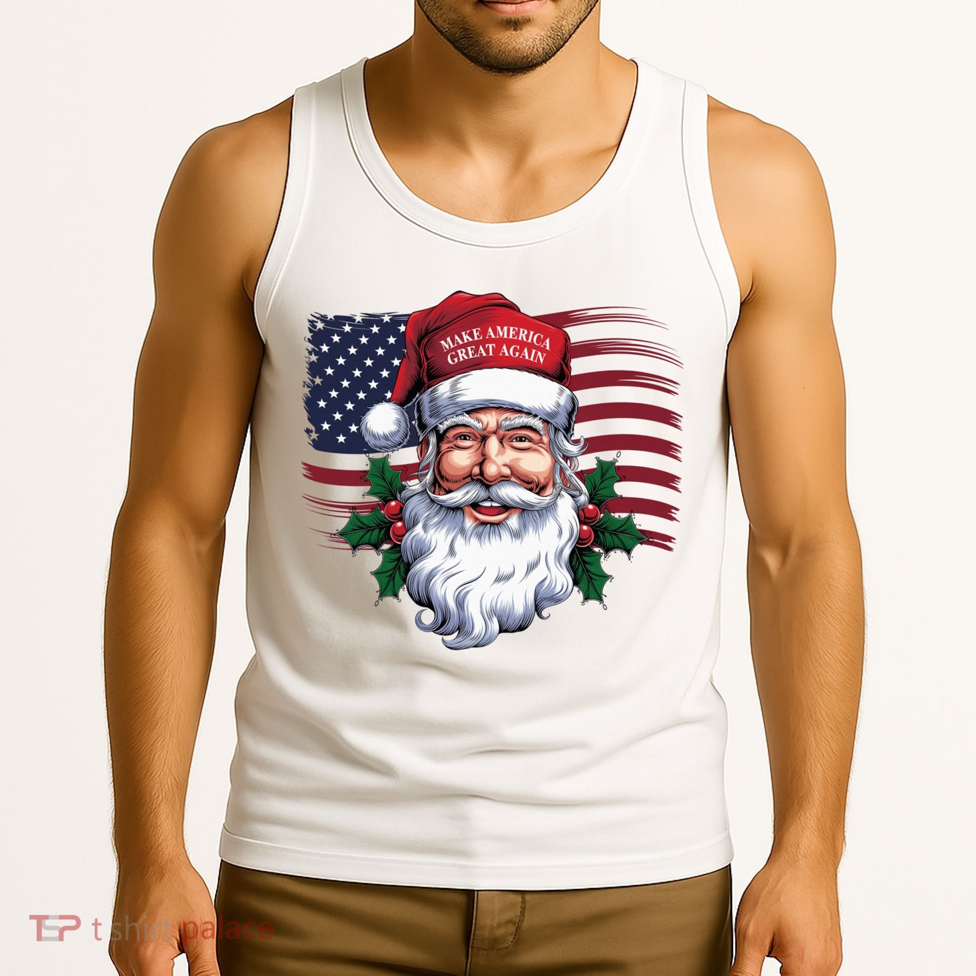 Make A Christmas Great Again Xmas Trump Maga Pajamas Santa Us Flag Tank Top