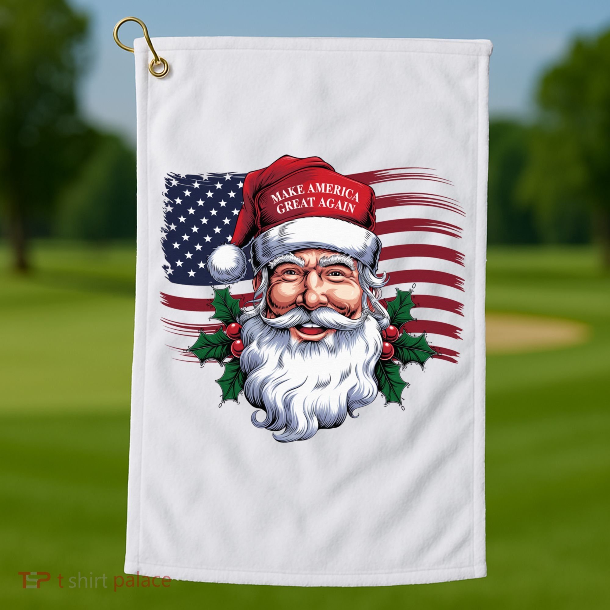 Make A Christmas Great Again Xmas Trump Maga Pajamas Santa Us Flag Golf Towel
