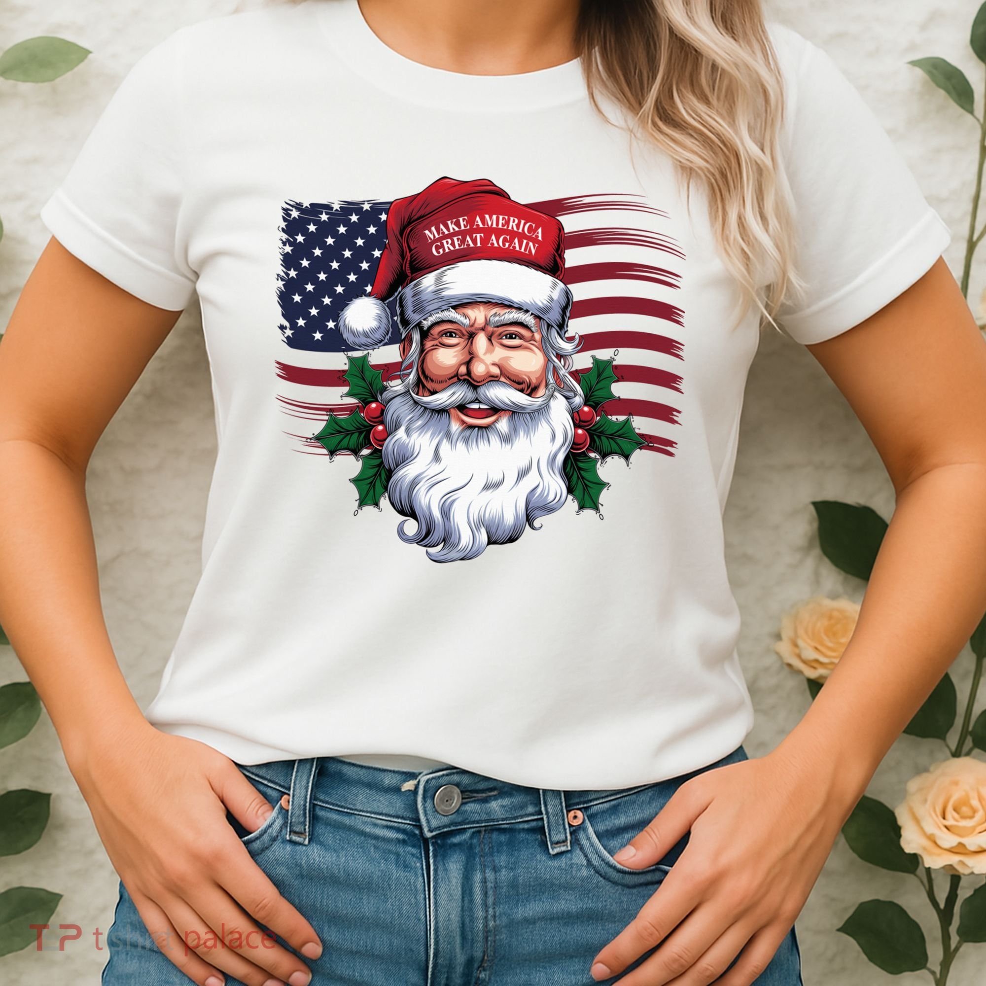 Make A Christmas Great Again Xmas Trump Maga Pajamas Santa Us Flag Women's T-Shirt