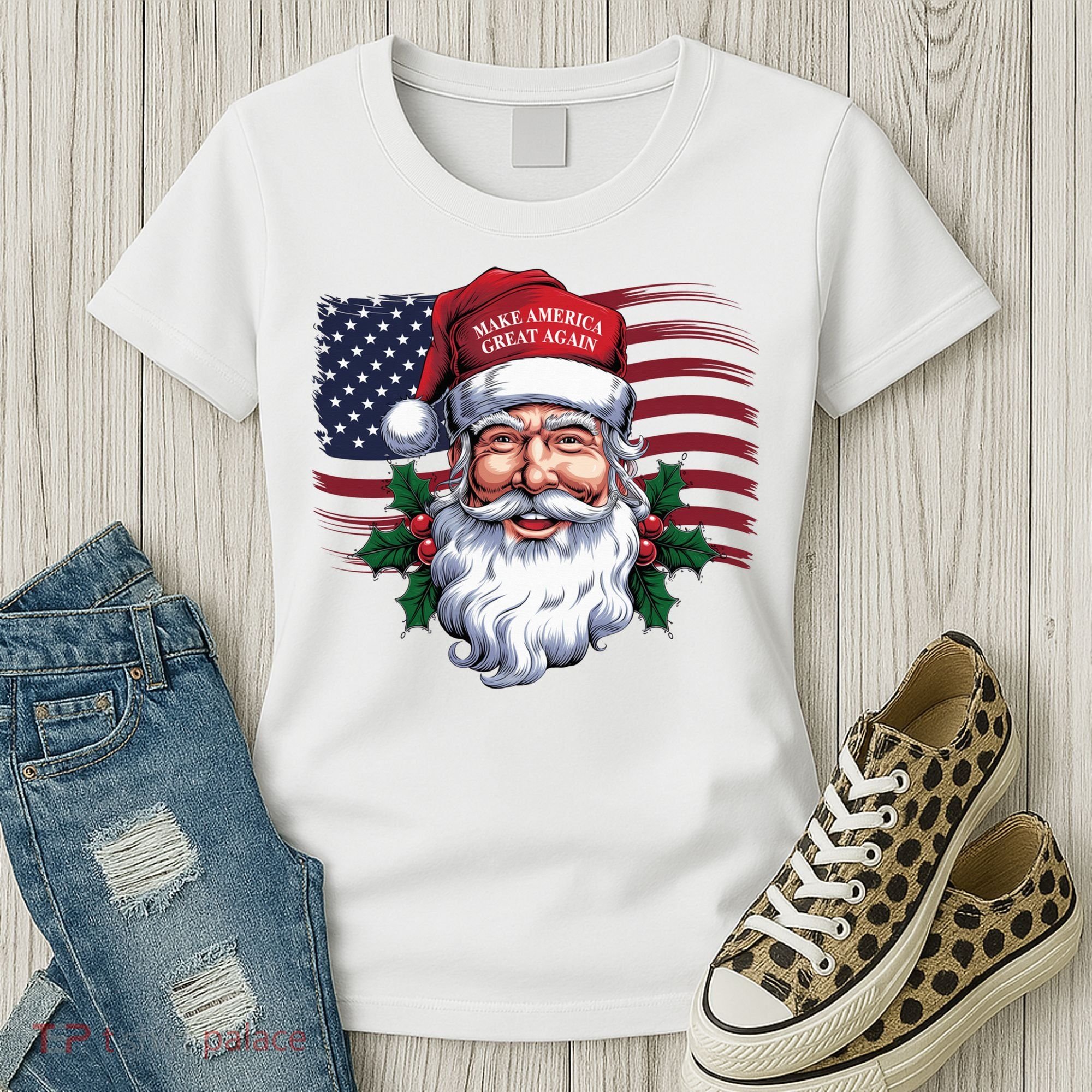 Make A Christmas Great Again Xmas Trump Maga Pajamas Santa Us Flag Women's T-Shirt
