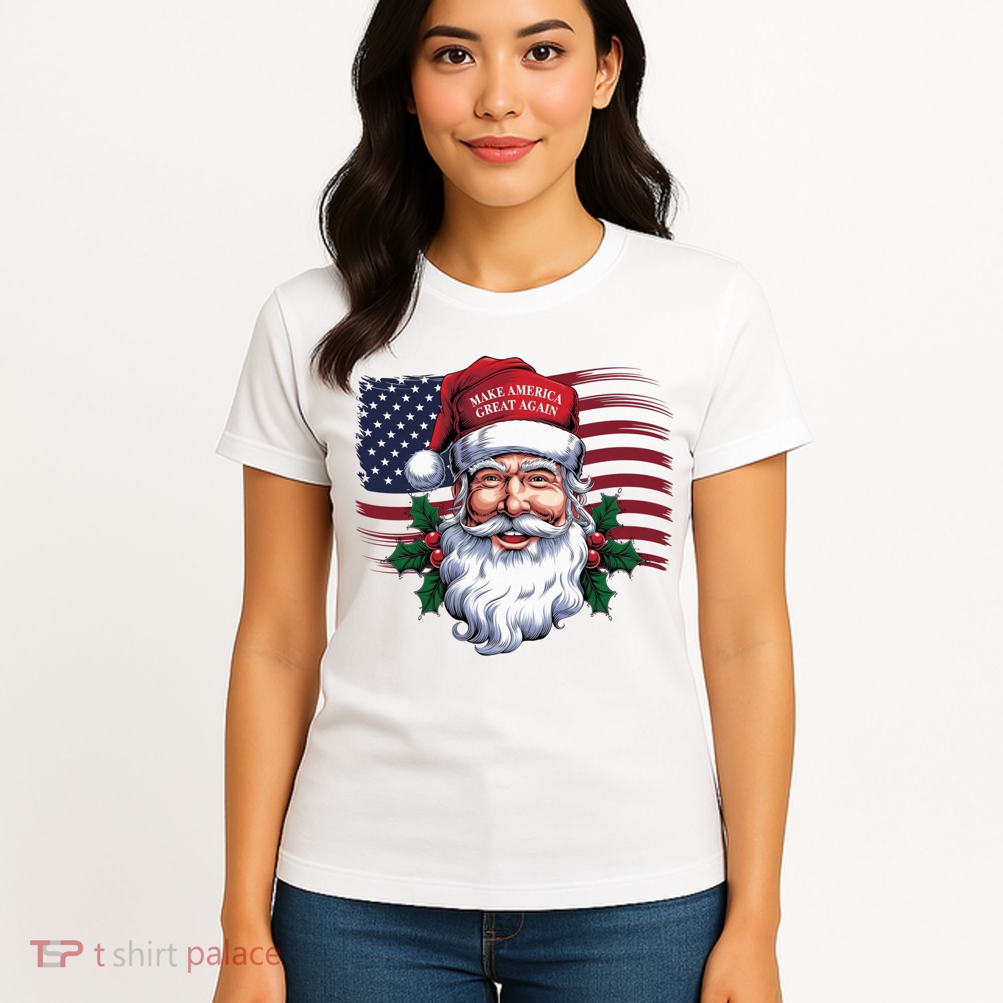 Make A Christmas Great Again Xmas Trump Maga Pajamas Santa Us Flag Women's T-Shirt