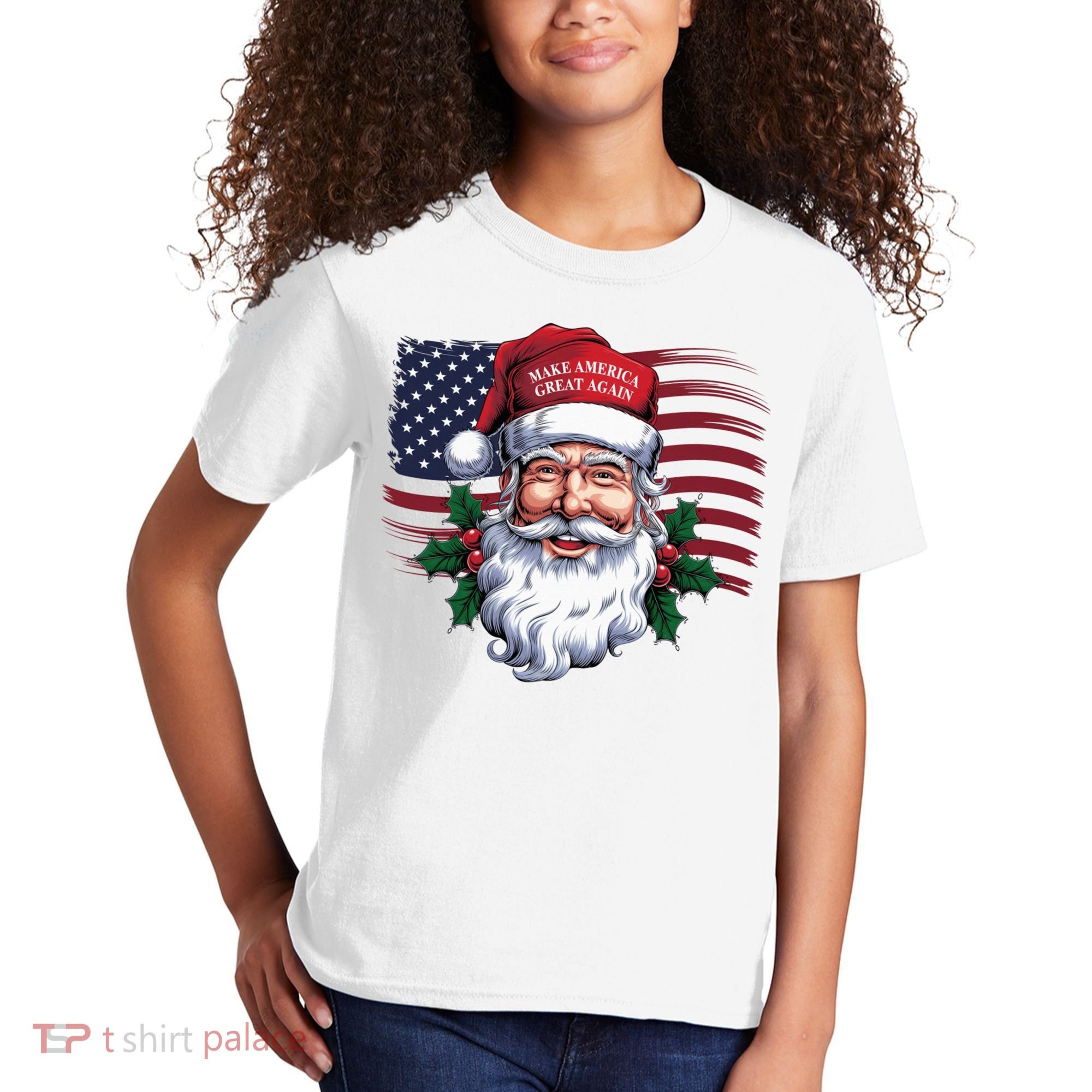 Make A Christmas Great Again Xmas Trump Maga Pajamas Santa Us Flag Kids T-Shirt