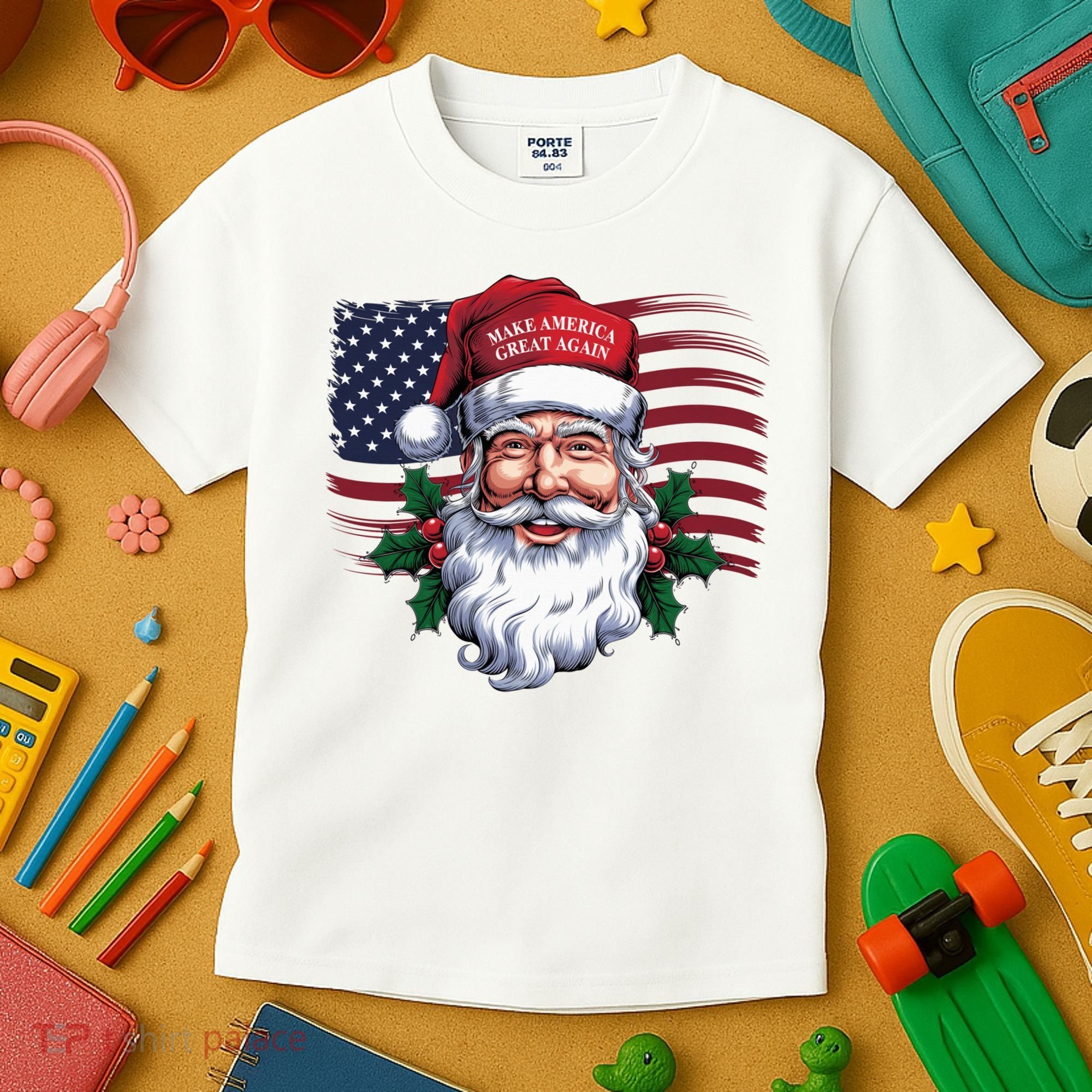 Make A Christmas Great Again Xmas Trump Maga Pajamas Santa Us Flag Kids T-Shirt