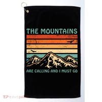 Mountains Are Calling And I Must Go Retro Funny Travelling Funny Gift Golf Towel thumb 0