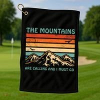 Mountains Are Calling And I Must Go Retro Funny Travelling Funny Gift Golf Towel thumb 1
