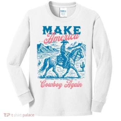 Make America Cowboy Again Western Rodeo Kids Long Sleeve Shirt