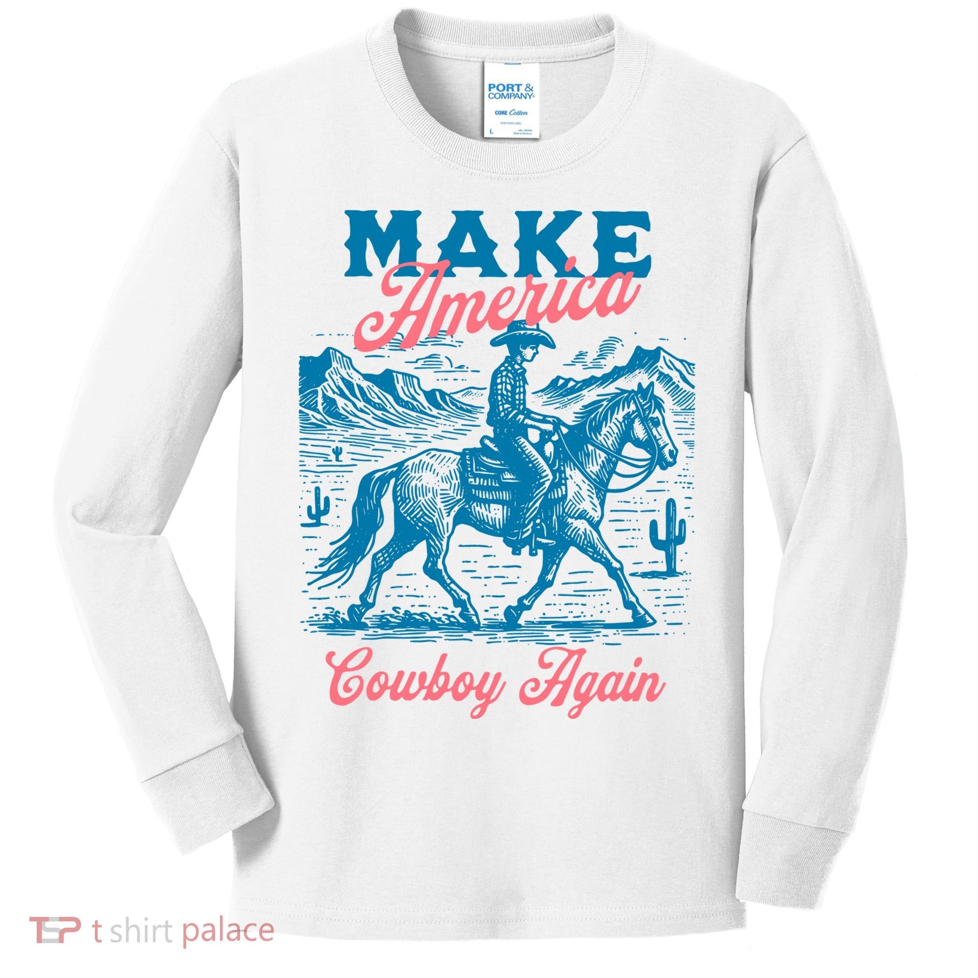 Make America Cowboy Again Western Rodeo Kids Long Sleeve Shirt
