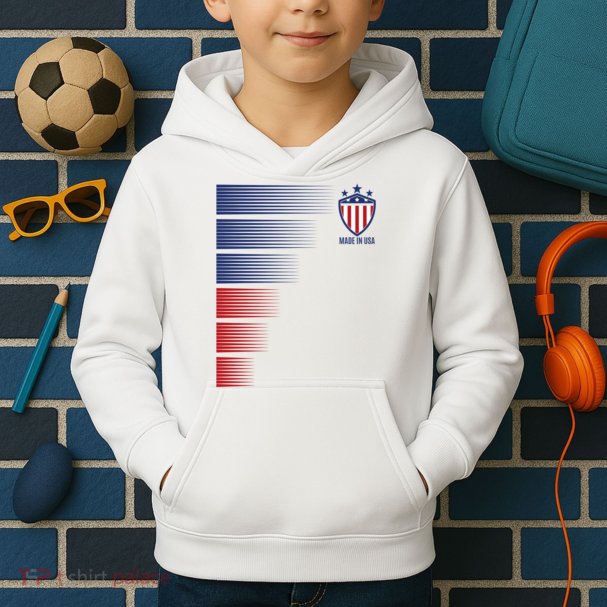 Made In USA Soccer Team Flag Kids Hoodie
