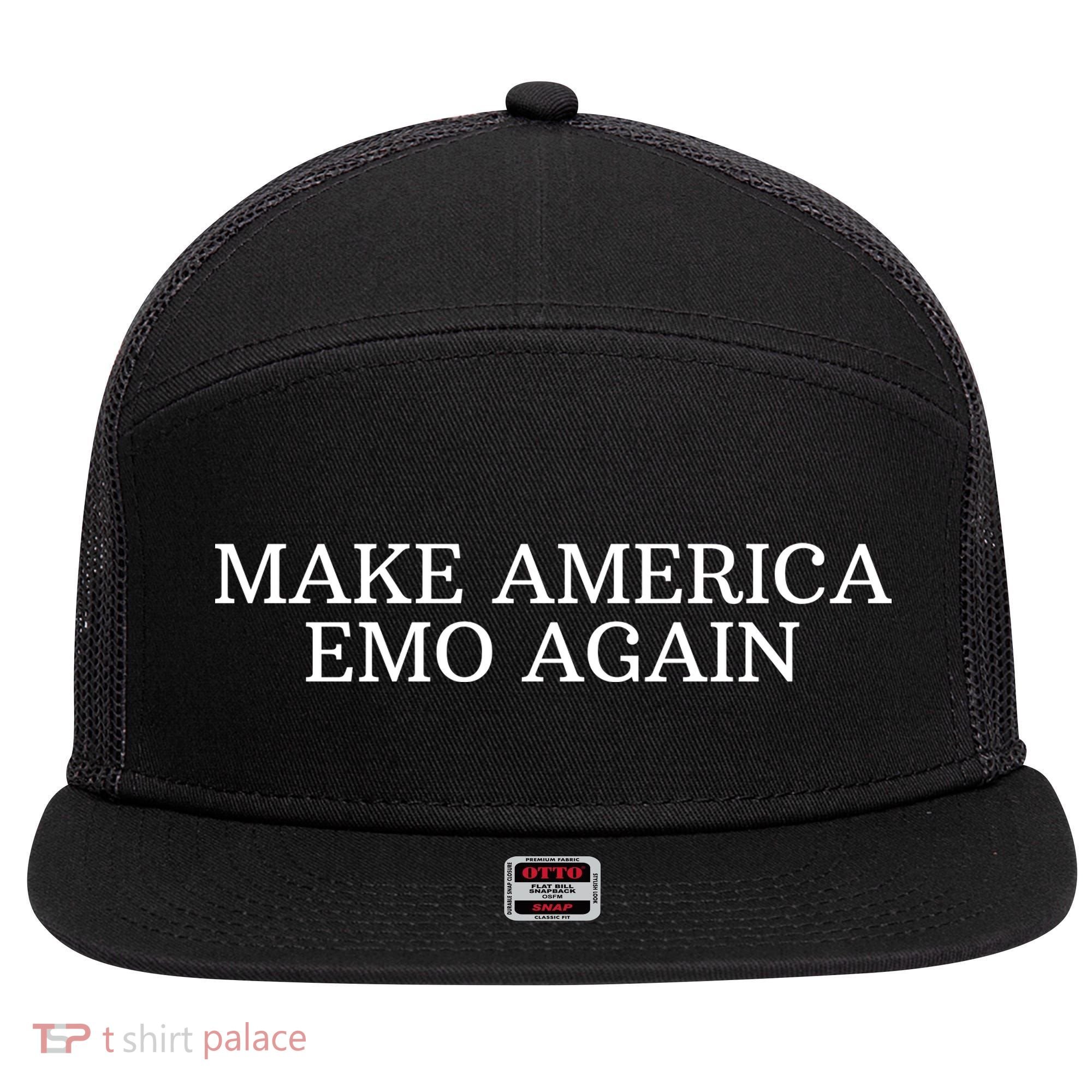 Make America Emo Again Funny America Emo 7 Panel Mesh Trucker Snapback Hat