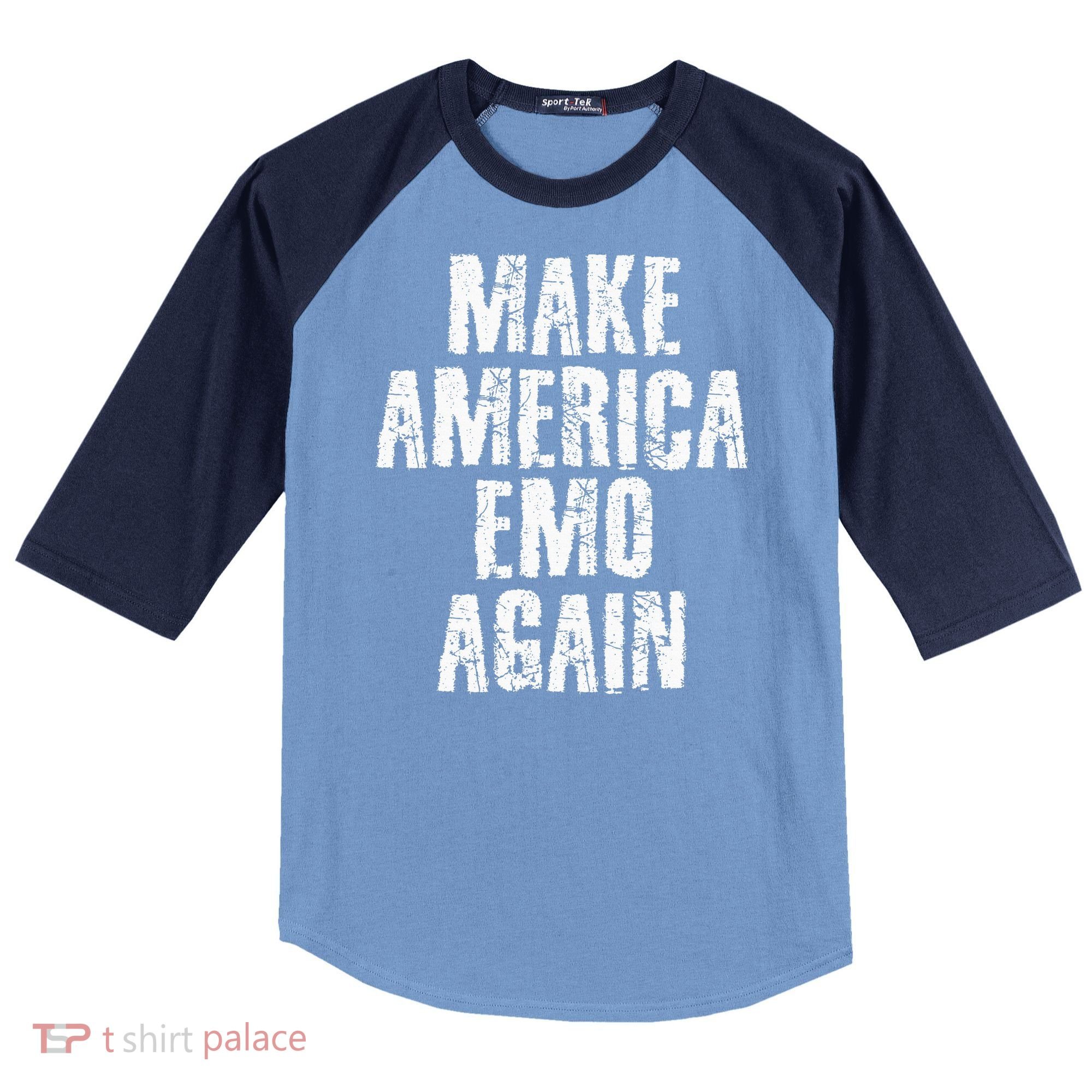 Make America Emo Again Funny Goth Us Raglan Baseball Sleeve Shirt