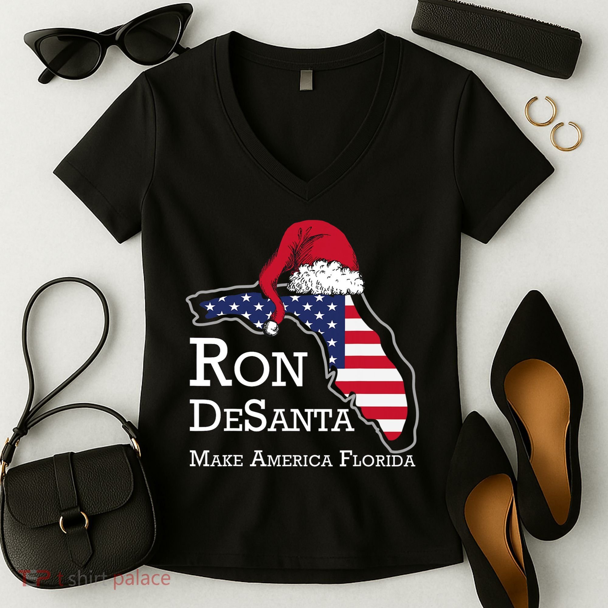 Make America Florida Ron DeSanta DeSantis Election Christmas Women's V-Neck T-Shirt