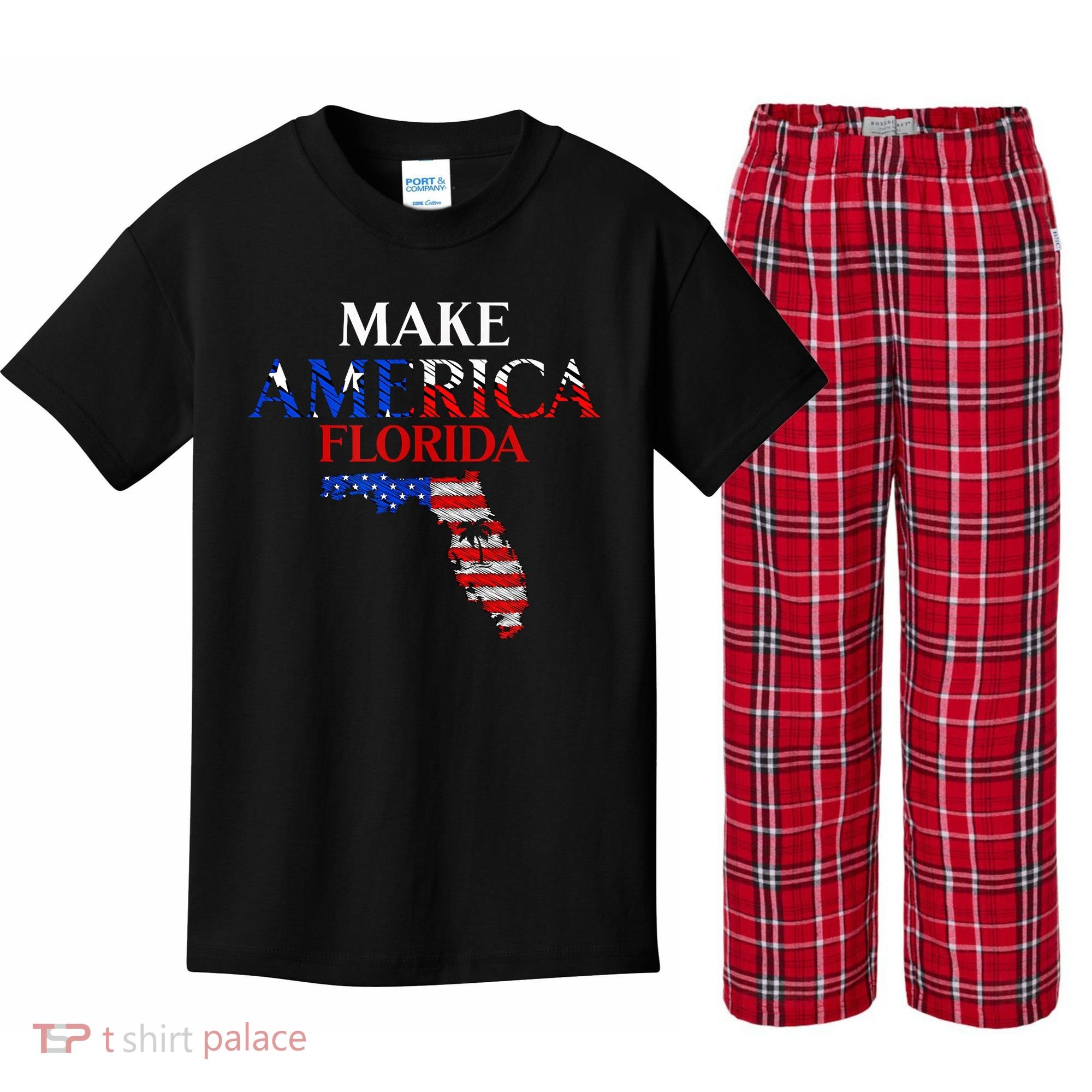 Make America Florida Funny Patriotic Freedom USA Kids Plaid Pajama Set