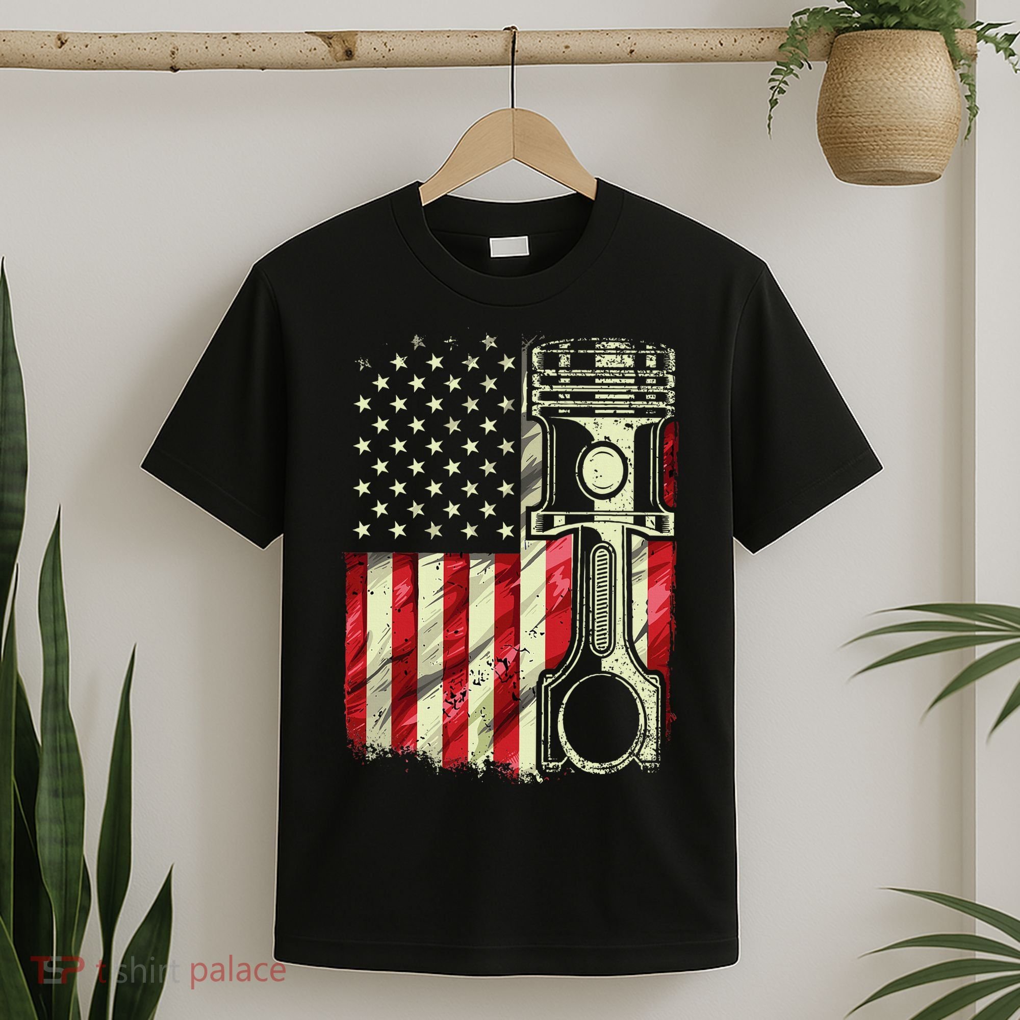 Mechanic American Flag Piston Muscle Car Patriotic Vintage T-Shirt