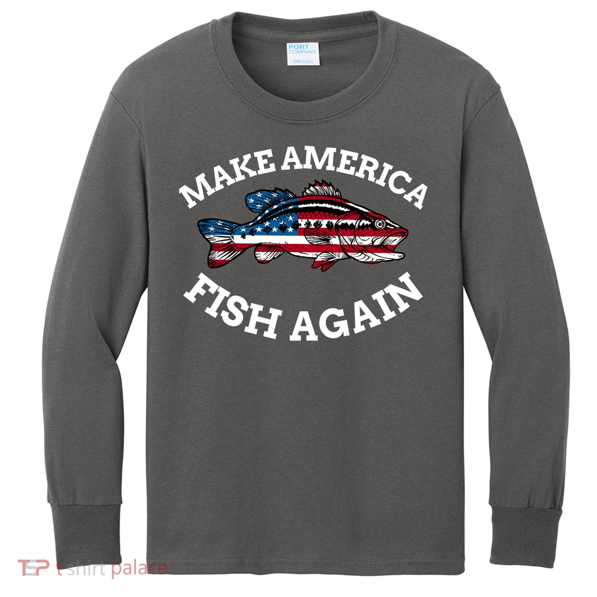 Make America Fish Again Fisherman USA Kids Long Sleeve Shirt