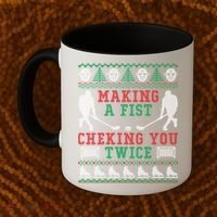 Making A Fist Checking You Twice Hockey Sport Ugly Christmas Cool Gift Coffee Mug thumb 2