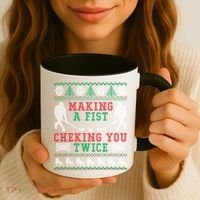 Making A Fist Checking You Twice Hockey Sport Ugly Christmas Cool Gift Coffee Mug thumb 3