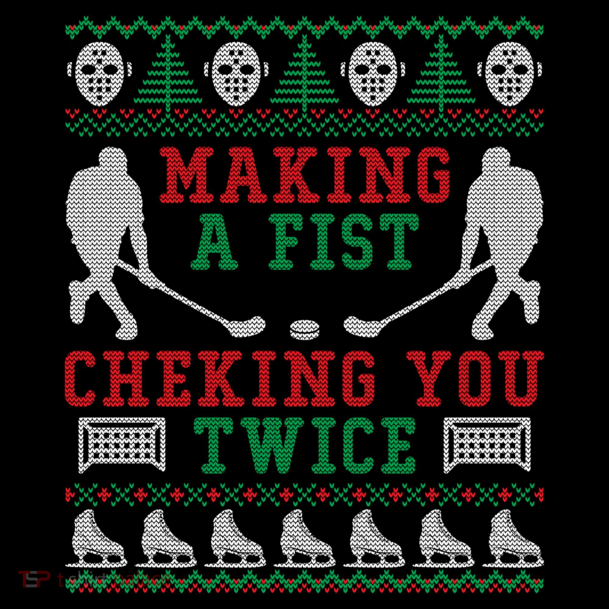Making A Fist Checking You Twice Hockey Sport Ugly Christmas Cool Gift Coffee Mug