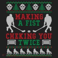 Making A Fist Checking You Twice Hockey Sport Ugly Christmas Cool Gift Beanie thumb 2