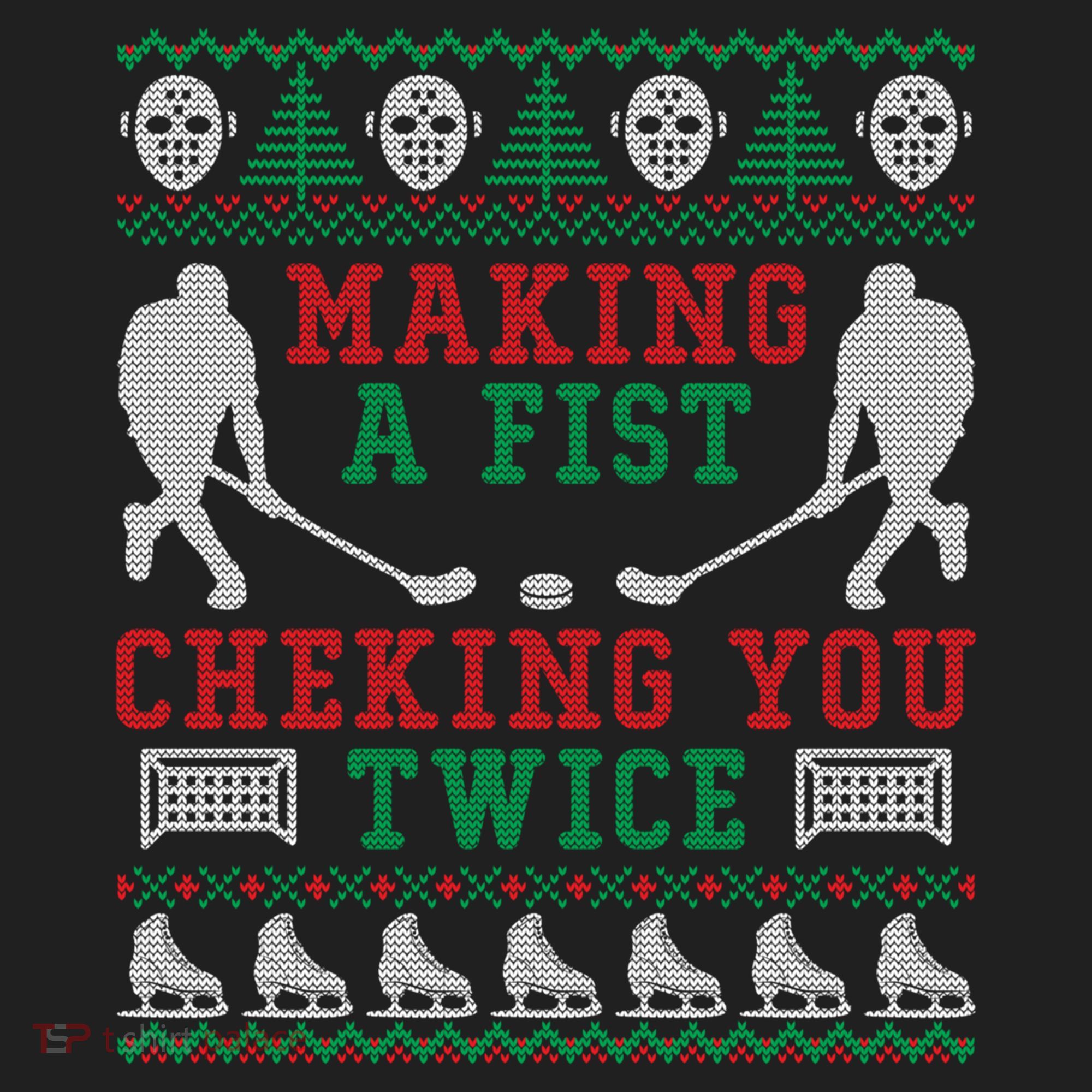 Making A Fist Checking You Twice Hockey Sport Ugly Christmas Cool Gift Beanie