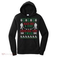Making A Fist Checking You Twice Hockey Sport Ugly Christmas Cool Gift Women's Hoodie thumb 0