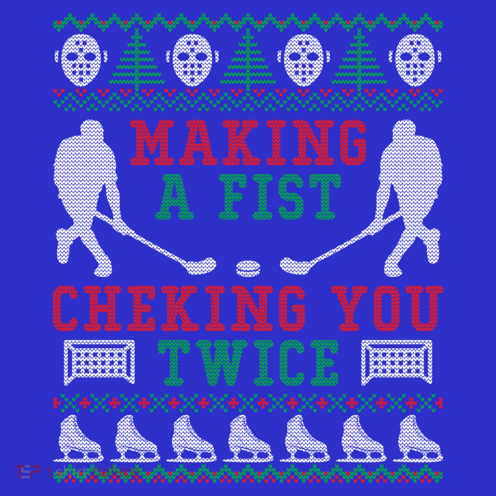 Making A Fist Checking You Twice Hockey Sport Ugly Christmas Cool Gift Apron