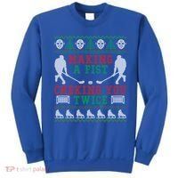 Making A Fist Checking You Twice Hockey Sport Ugly Christmas Cool Gift Sweatshirt thumb 0