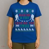Making A Fist Checking You Twice Hockey Sport Ugly Christmas Cool Gift T-Shirt thumb 4