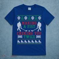 Making A Fist Checking You Twice Hockey Sport Ugly Christmas Cool Gift T-Shirt thumb 5