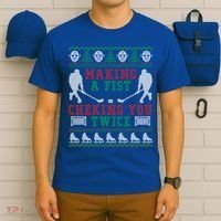 Making A Fist Checking You Twice Hockey Sport Ugly Christmas Cool Gift T-Shirt thumb 6