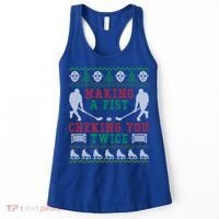 Making A Fist Checking You Twice Hockey Sport Ugly Christmas Cool Gift Women's Tank Top thumb 0