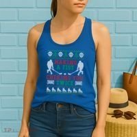 Making A Fist Checking You Twice Hockey Sport Ugly Christmas Cool Gift Women's Tank Top thumb 2