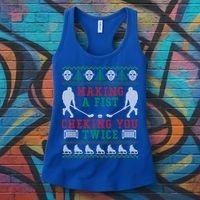 Making A Fist Checking You Twice Hockey Sport Ugly Christmas Cool Gift Women's Tank Top thumb 3