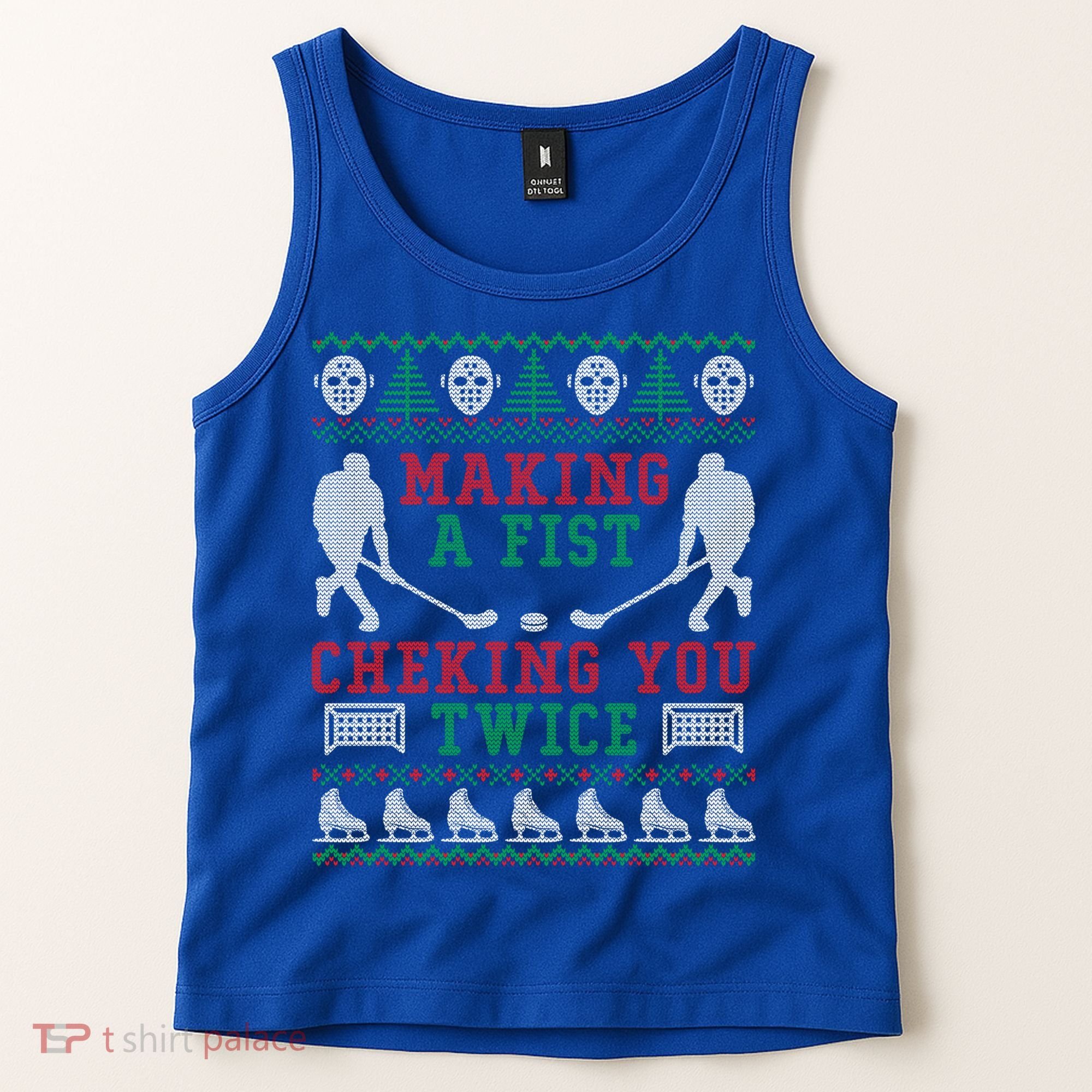 Making A Fist Checking You Twice Hockey Sport Ugly Christmas Cool Gift Tank Top