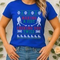 Making A Fist Checking You Twice Hockey Sport Ugly Christmas Cool Gift Women's T-Shirt thumb 2