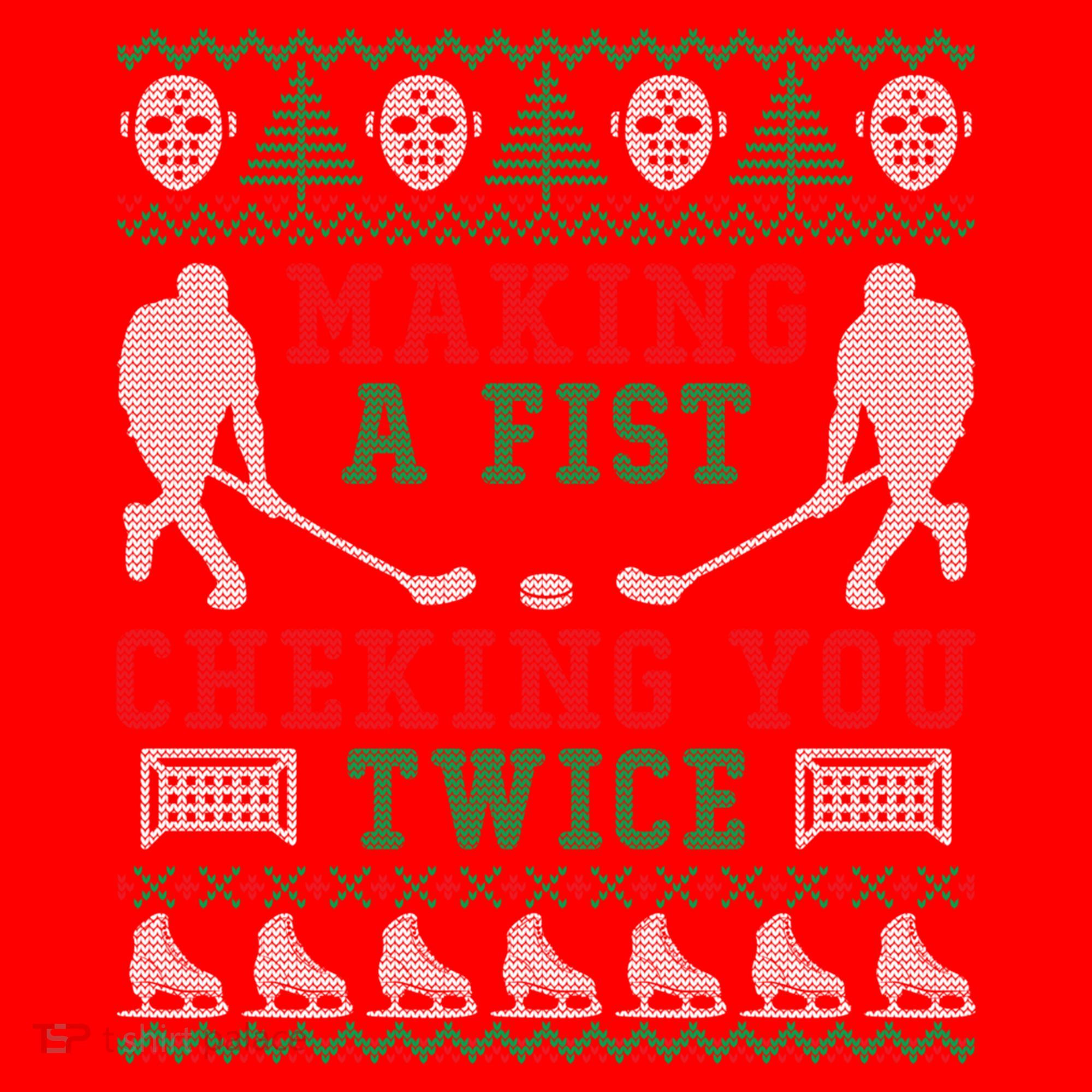 Making A Fist Checking You Twice Hockey Sport Ugly Christmas Cool Gift Santa Hat