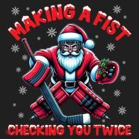 Making A Fist Checking You Twice Ice Hockey Xmas Snowflakes Cool Gift Beanie thumb 2