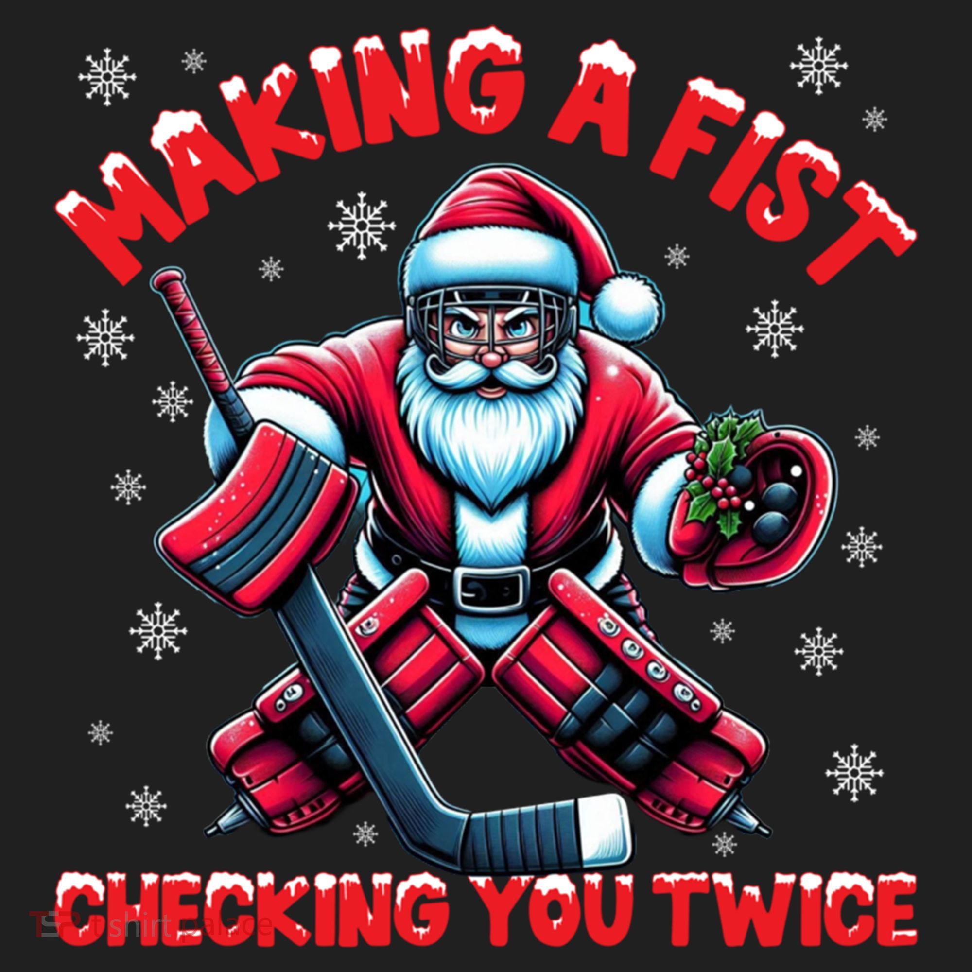 Making A Fist Checking You Twice Ice Hockey Xmas Snowflakes Cool Gift Hat