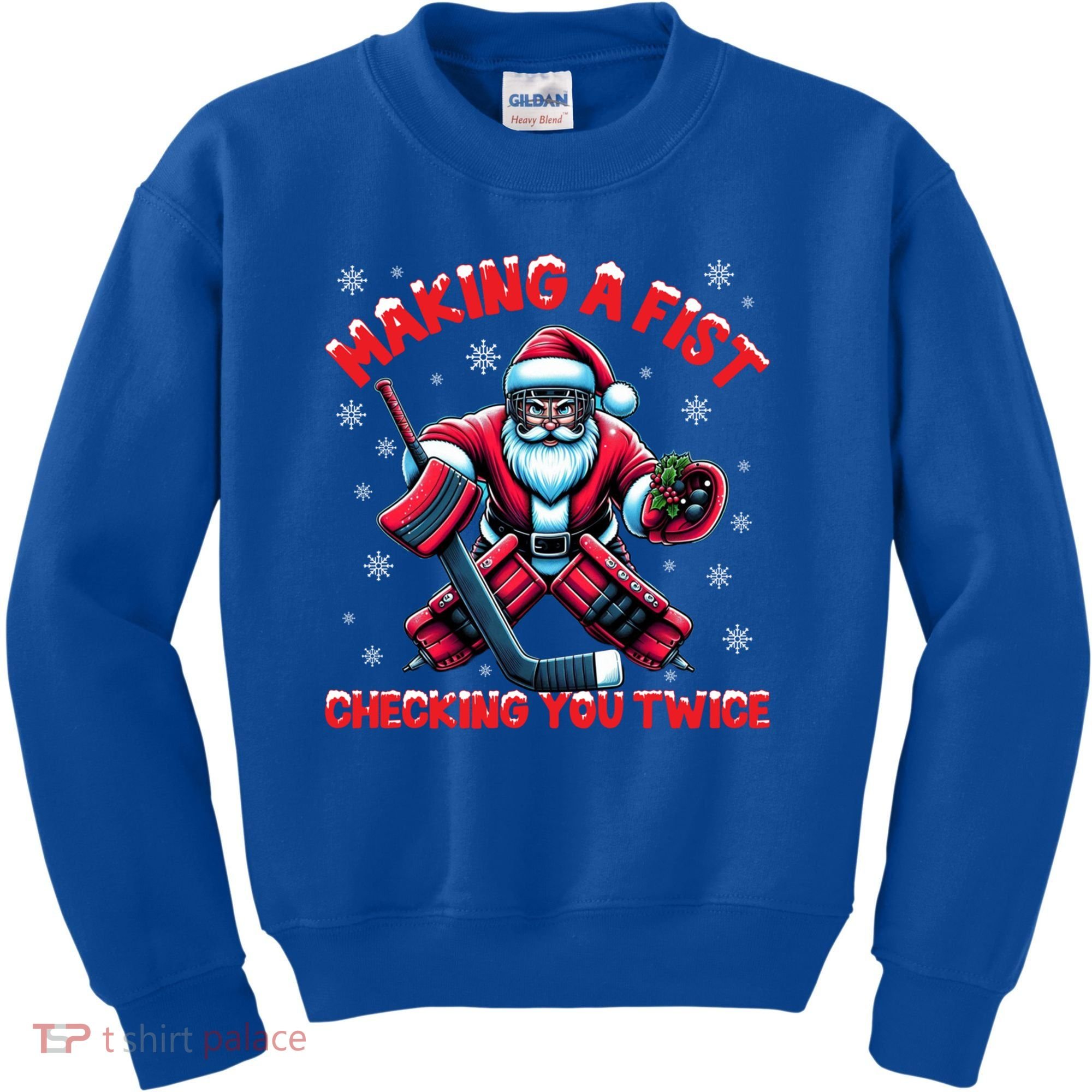 Making A Fist Checking You Twice Ice Hockey Xmas Snowflakes Cool Gift Kids Sweatshirt