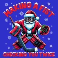 Making A Fist Checking You Twice Ice Hockey Xmas Snowflakes Cool Gift Kids Sweatshirt thumb 2