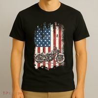 Motorcycle American Flag Distressed Vintage Biker Patriotic T-Shirt thumb 3