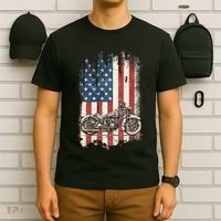 Motorcycle American Flag Distressed Vintage Biker Patriotic T-Shirt thumb 6