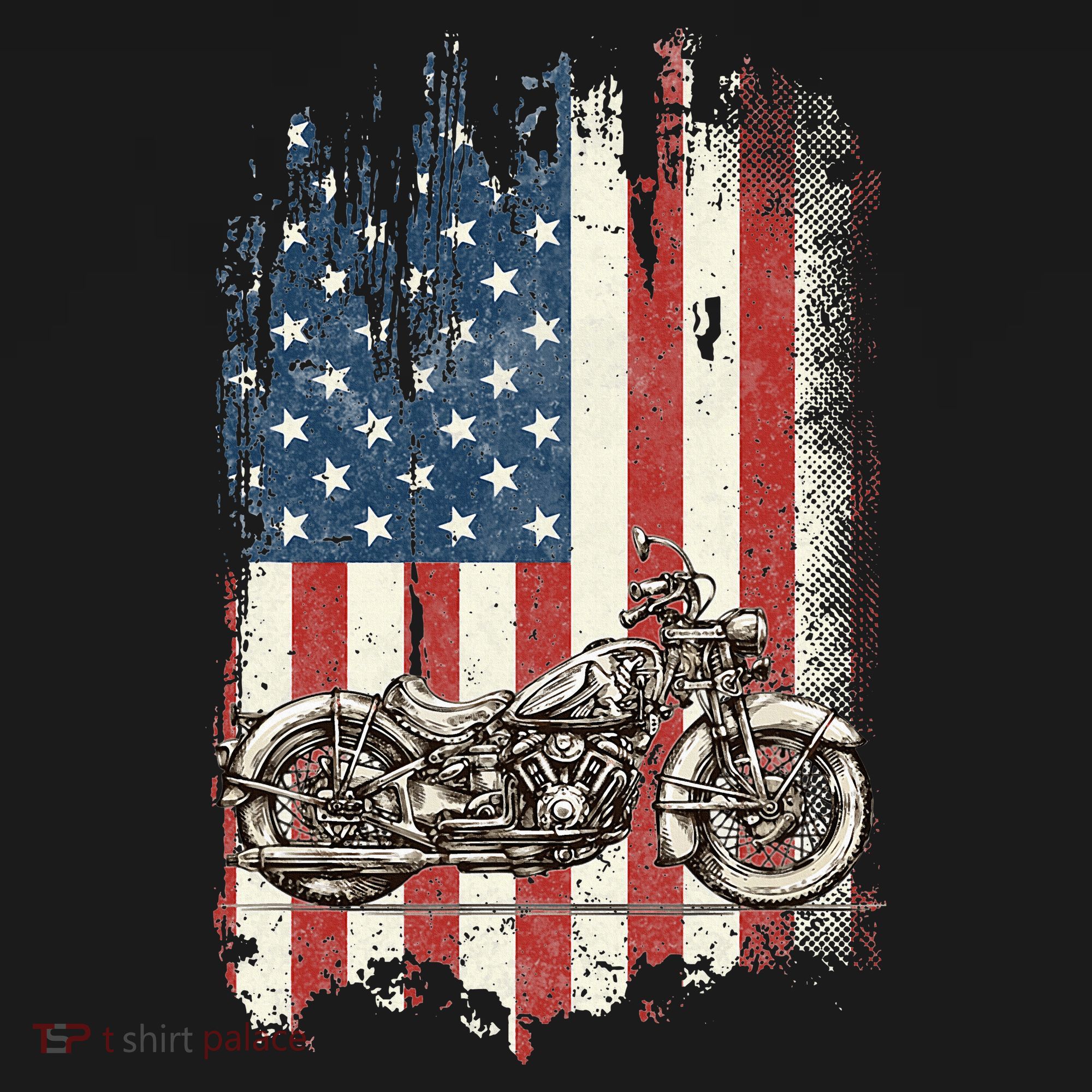 Motorcycle American Flag Distressed Vintage Biker Patriotic T-Shirt