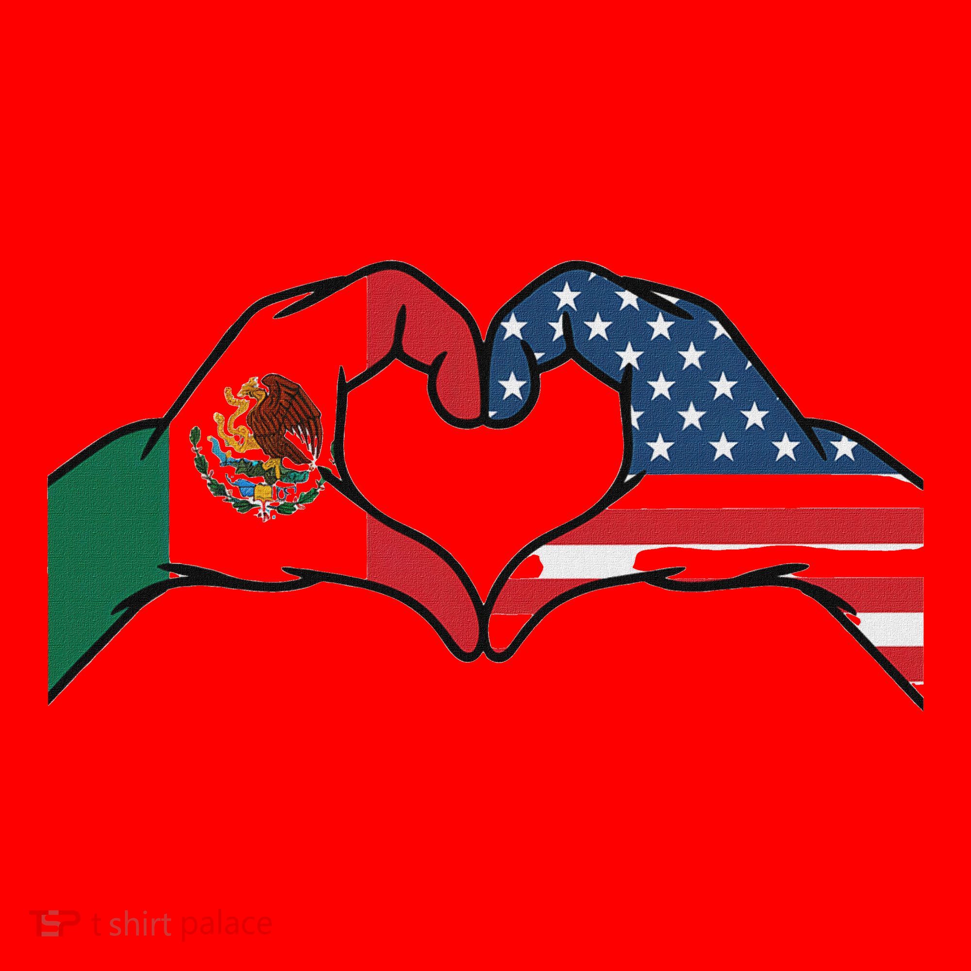 Mexican American Flag Print Heart Hands Love Mexico Usa Santa Hat