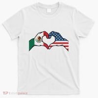 Mexican American Flag Print Heart Hands Love Mexico Usa T-Shirt thumb 0