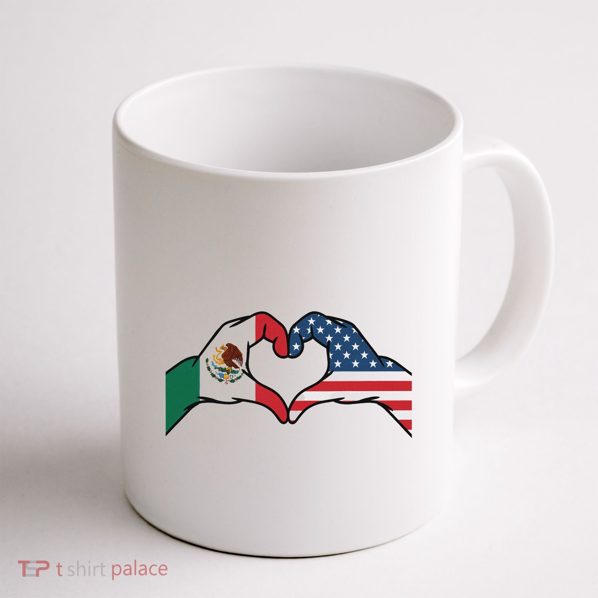 Mexican American Flag Print Heart Hands Love Mexico Usa Coffee Mug
