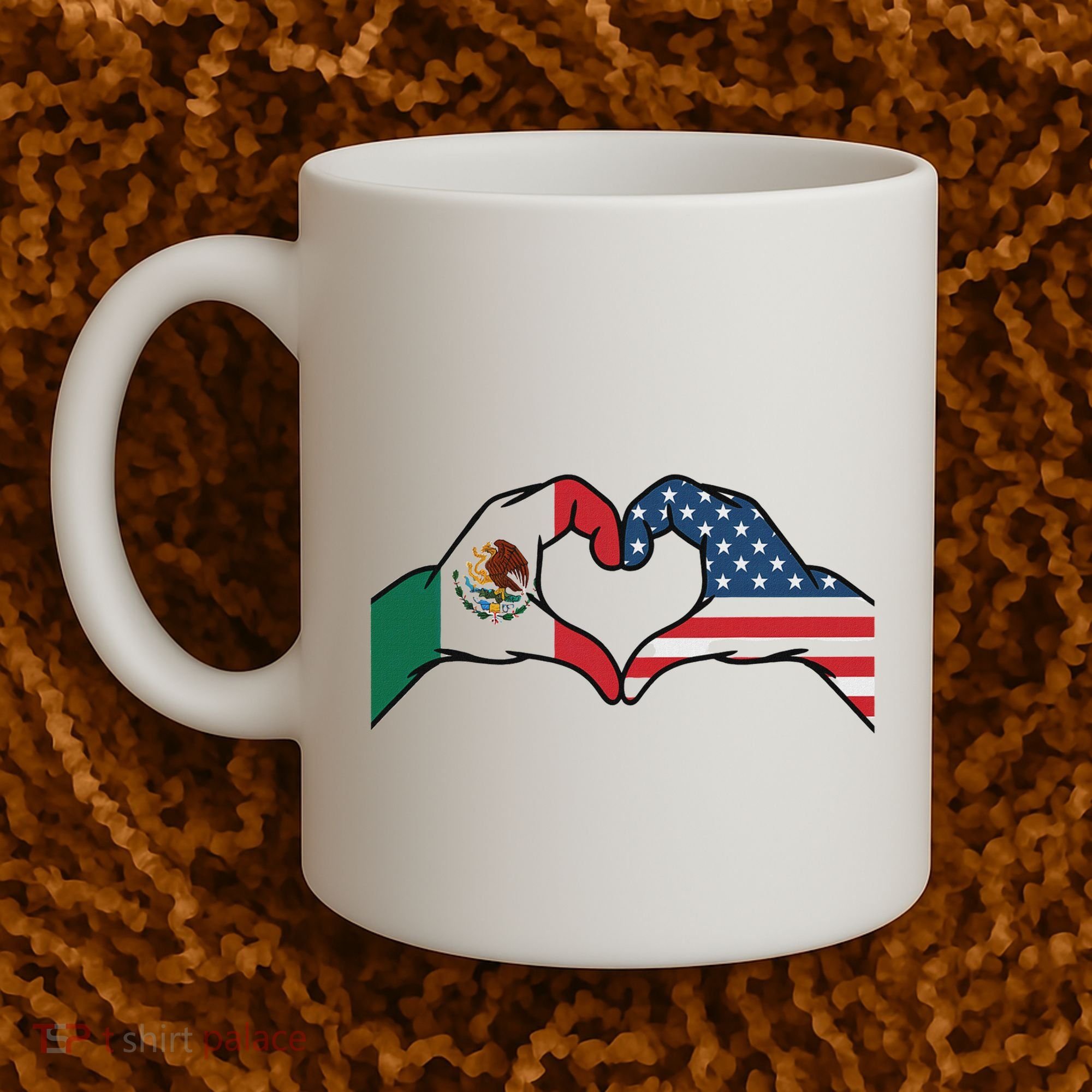 Mexican American Flag Print Heart Hands Love Mexico Usa Coffee Mug