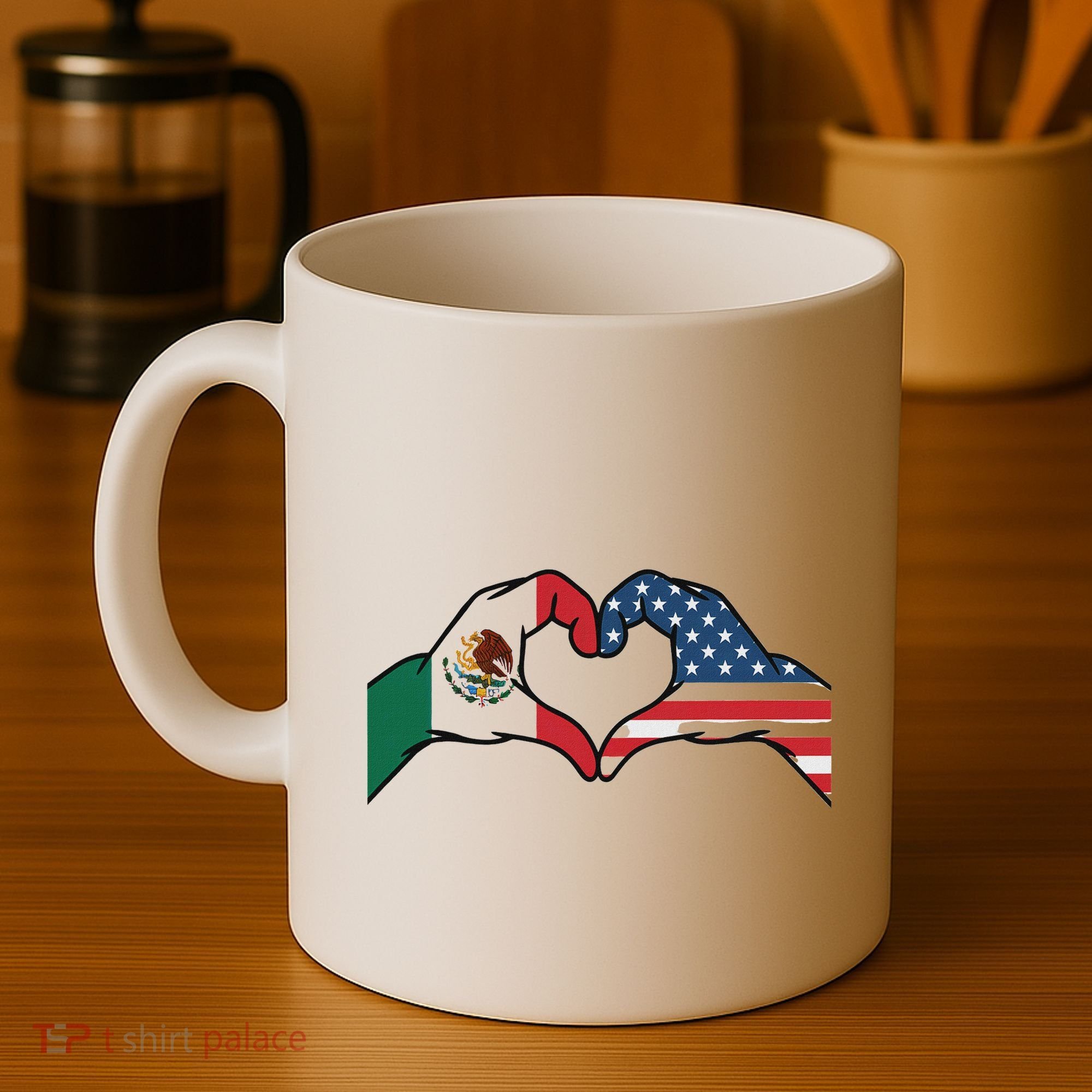 Mexican American Flag Print Heart Hands Love Mexico Usa Coffee Mug