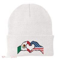 Mexican American Flag Print Heart Hands Love Mexico Usa Beanie thumb 0